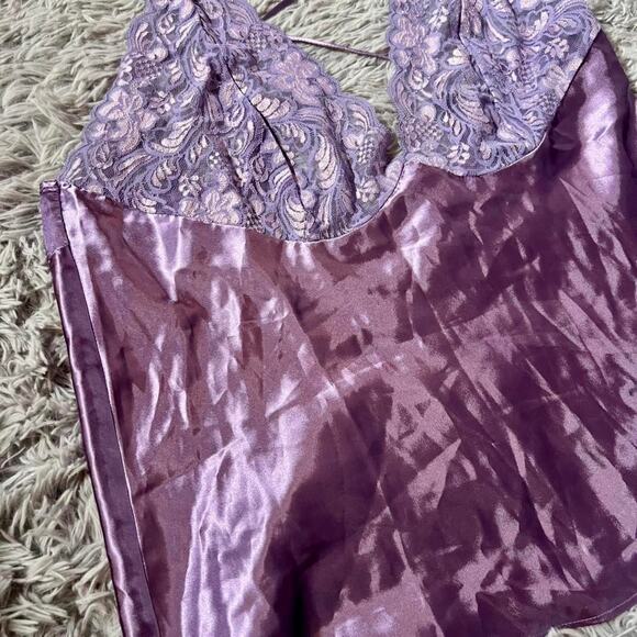 Purple Lace Satin Y2K Fairycore Coquette Delicate Romantic Lingerie Halter Top - Picture 3 of 5